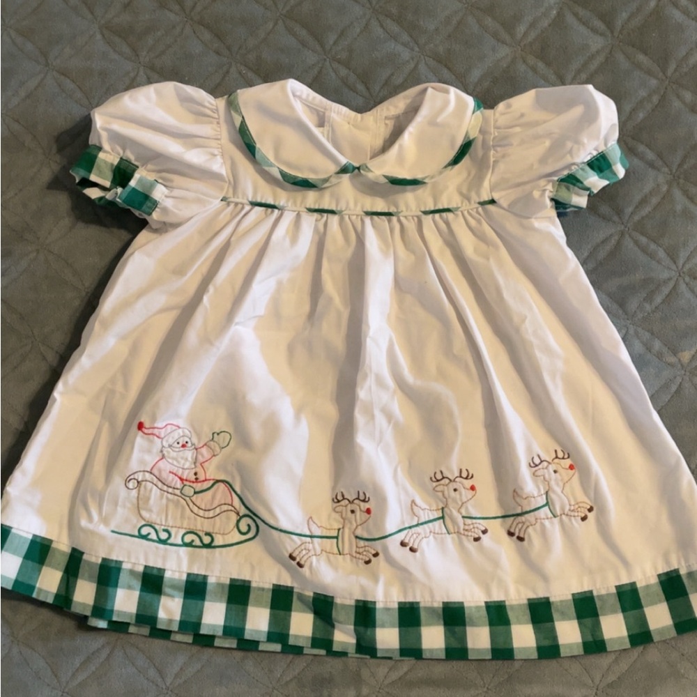 White and Green Plaid Santa Dress